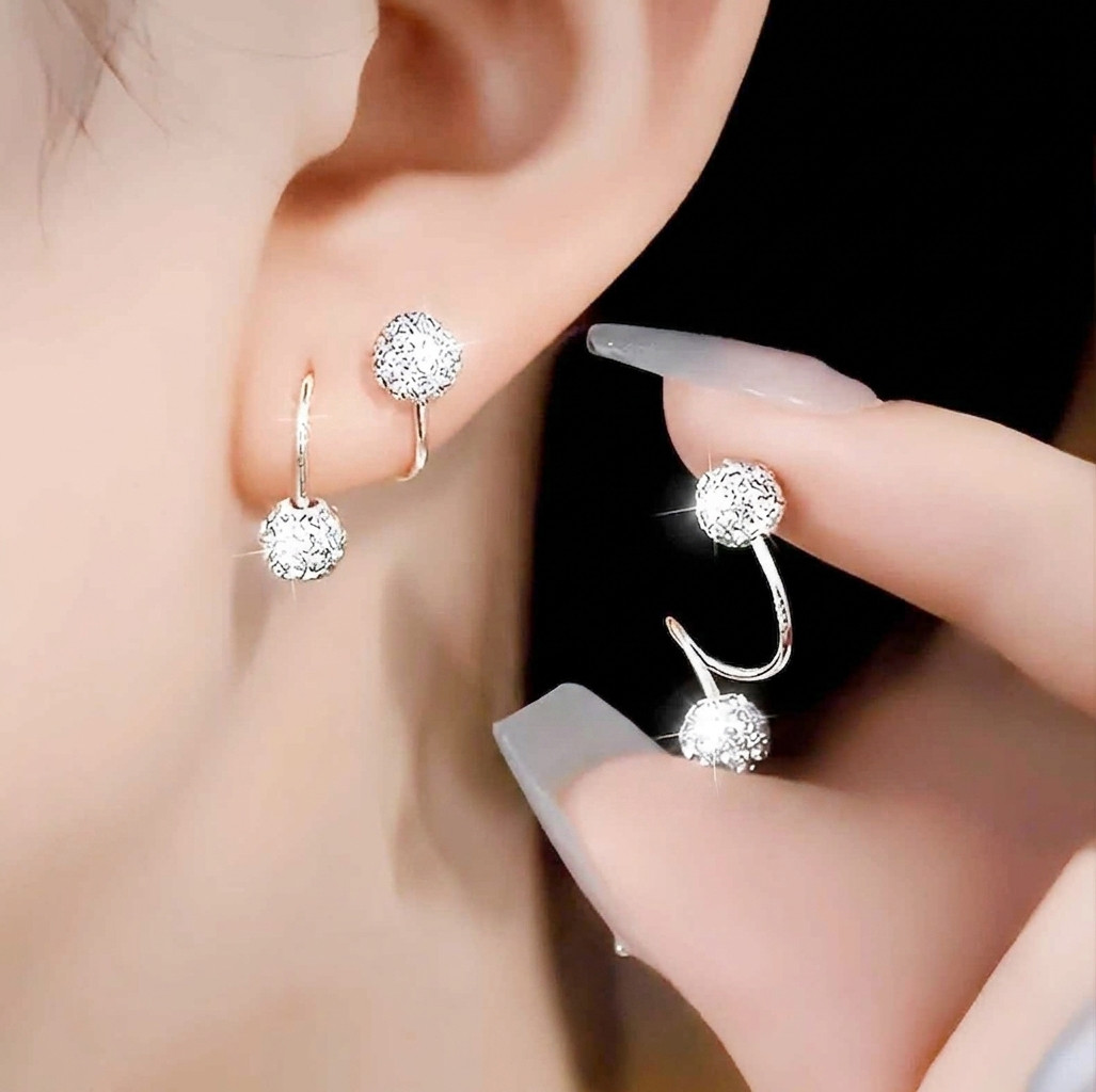 2Pcs Double Ball Stud Earrings Sparkling Pave Crystal Disco Bead Jewelry