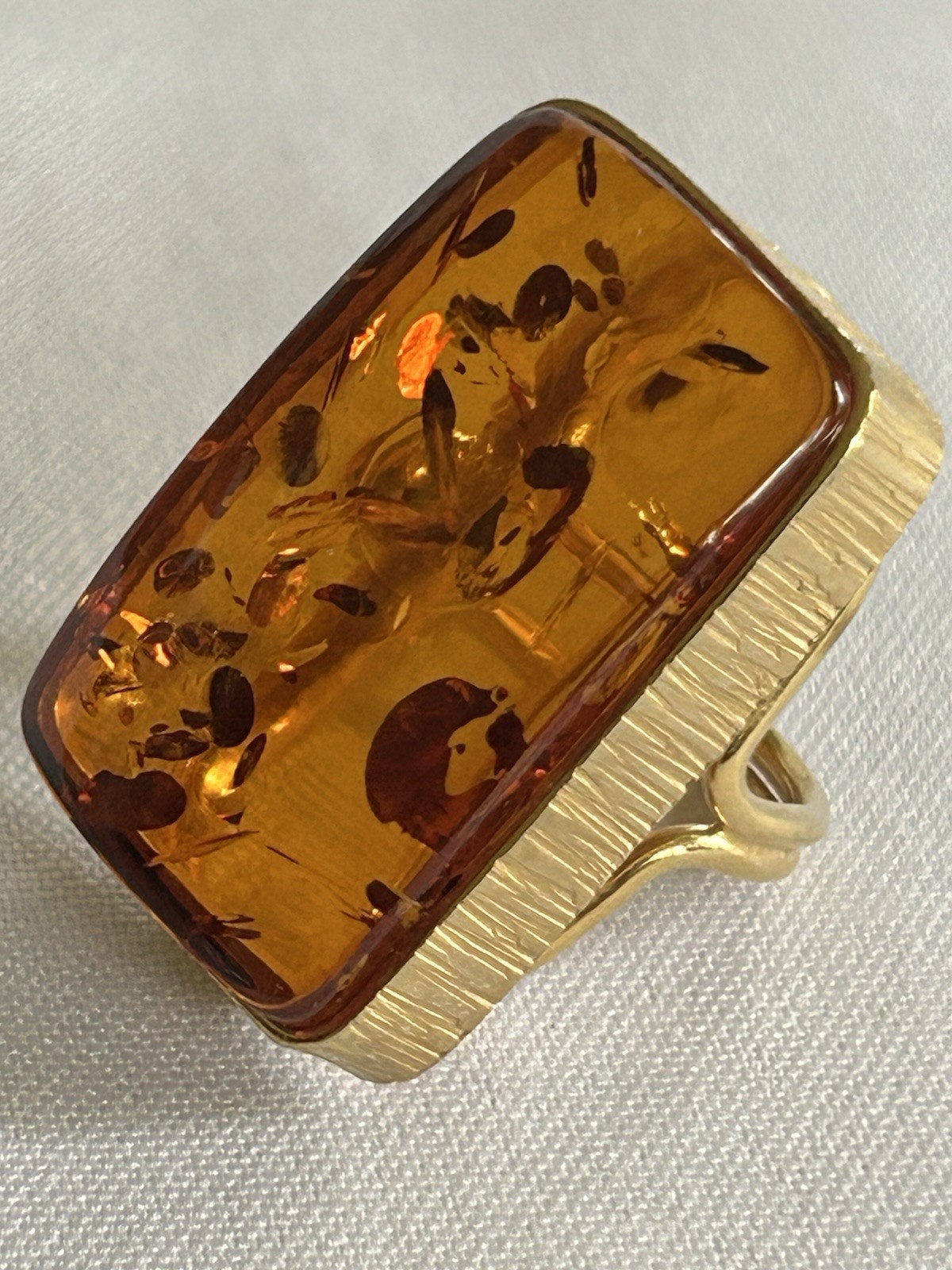 Baltic Amber 925 Sterling Silver Gold Plated Rectangular Adjustable Ring Sz 7-9