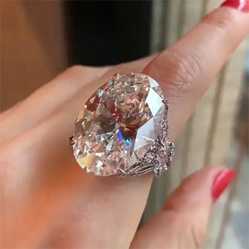 925 Sterling Silver Ring Large Cubic Zirconia Bridal Wedding Engagement Ring