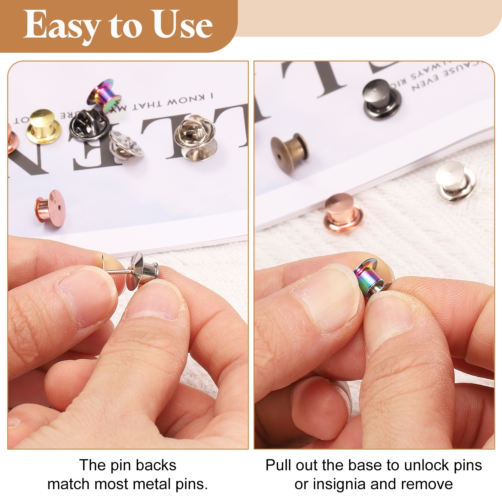 60Pcs Metal Locking Pin Backs, Pin Keepers Locking Clasp, Metallic Black