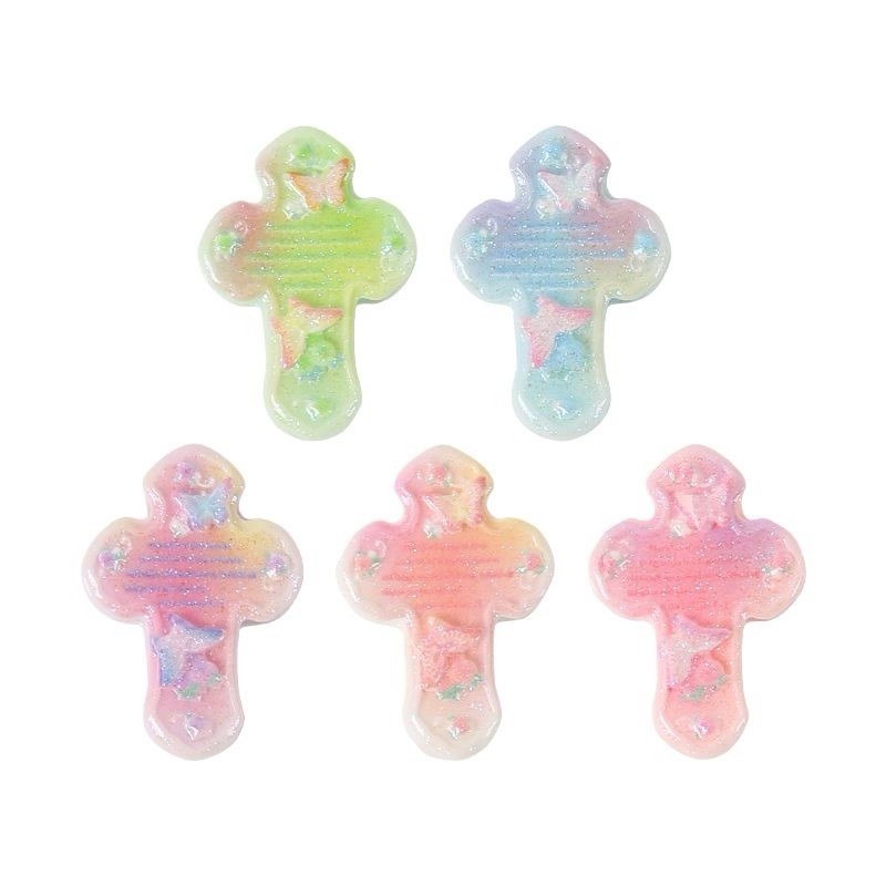 10Pcs Random Cute Colorful Cross Shape Resin Pin Classic Christian Symbol Brooch