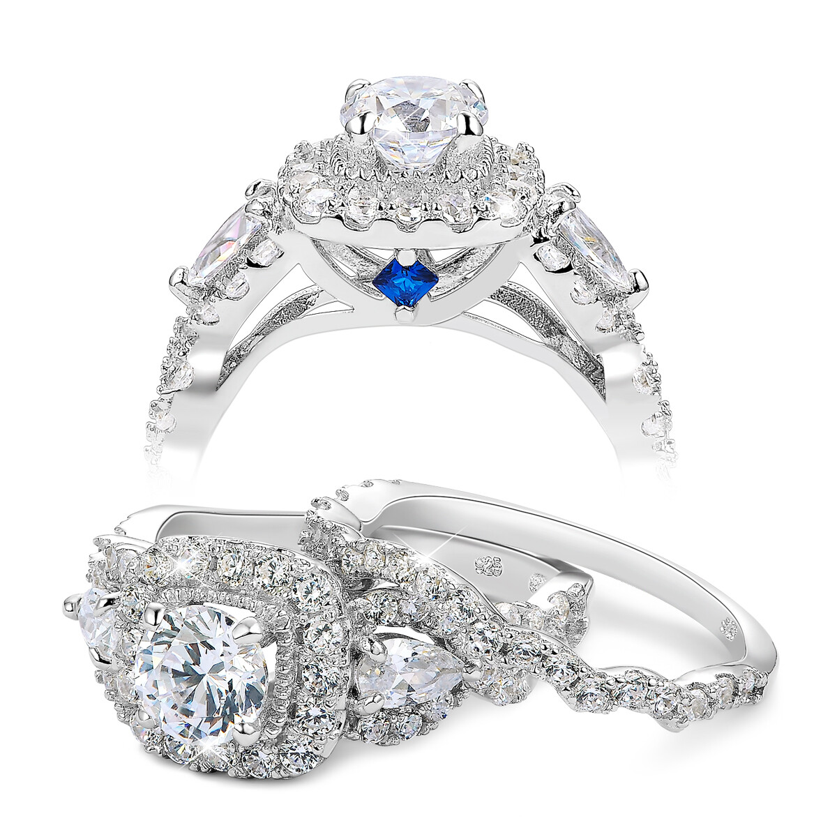 2.4CT Engagement Wedding Ring Sets Solid 925 Sterling Silver AAAAA Cubic Zircon