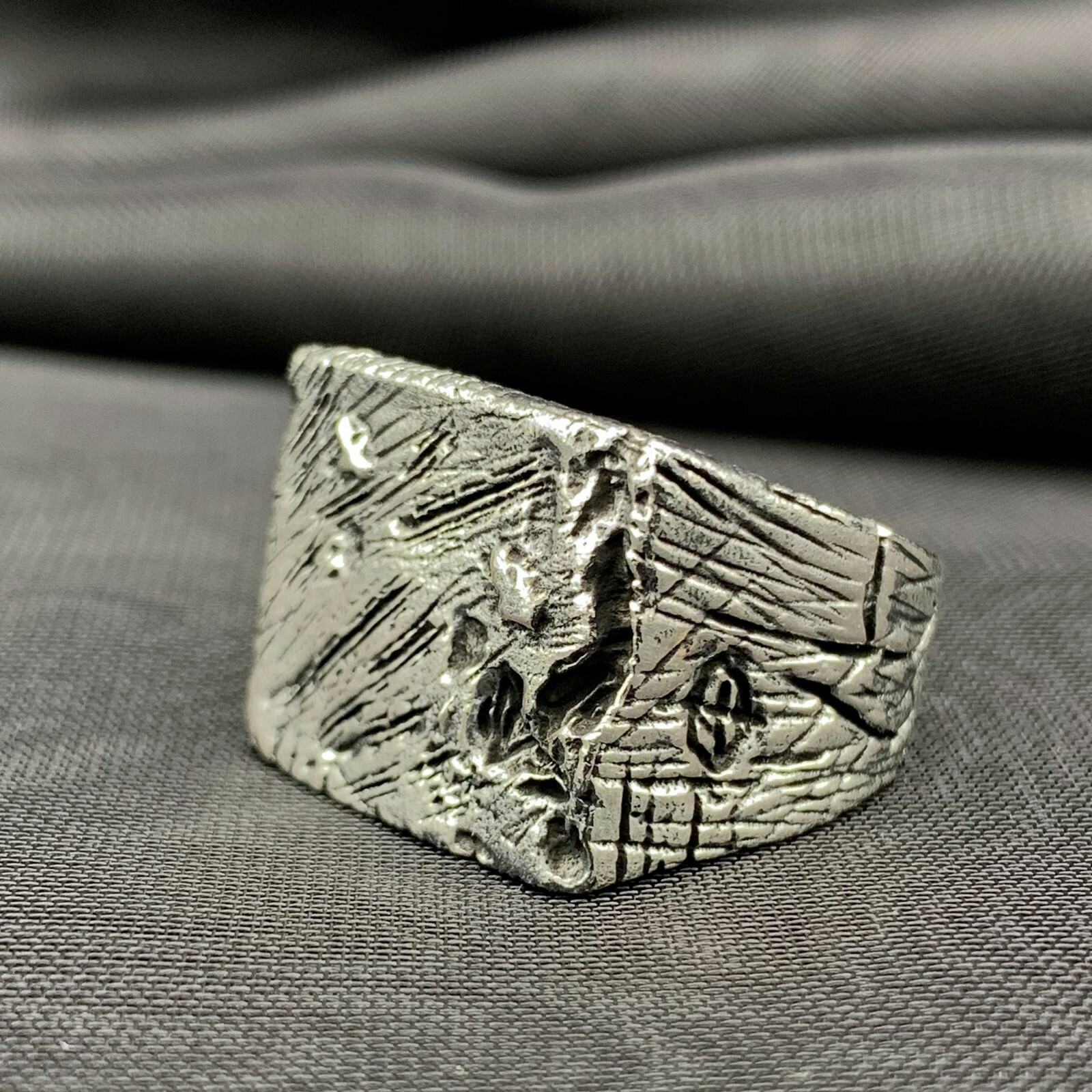 925 Sterling Silver Solid Men’s Ring. Heavy and Stylish. Moon Surface. No Stone