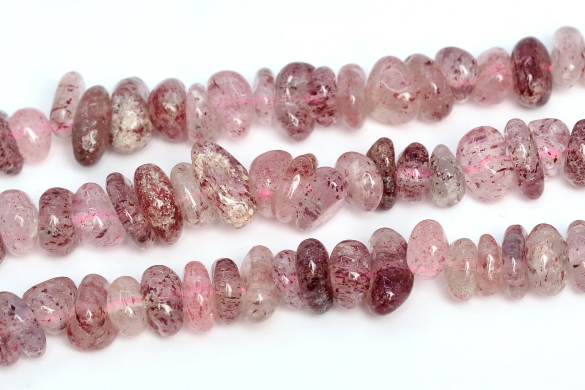4-10MM Strawberry Quartz Pebble Chips Grade A Genuine Natural Loose Beads 15″