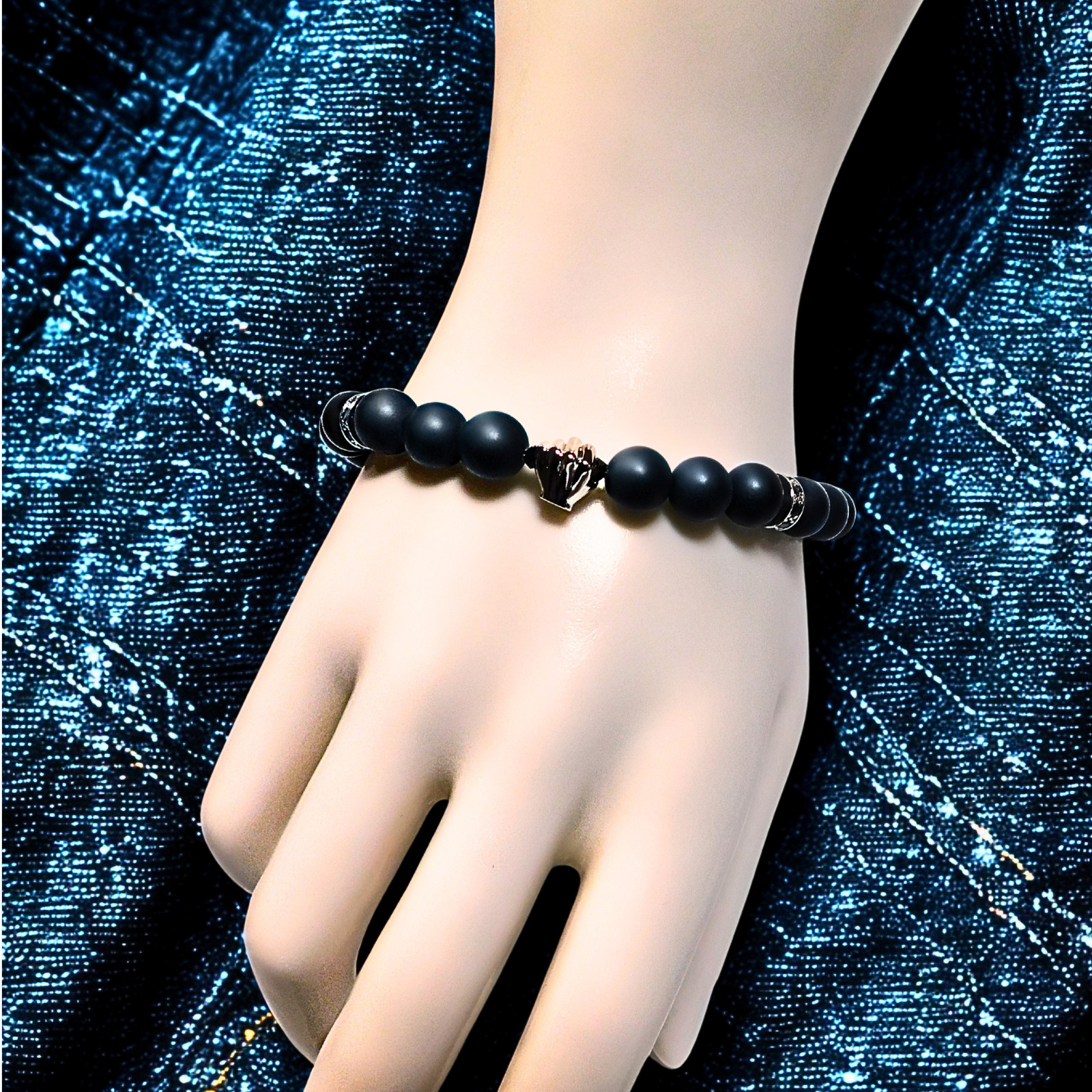 18K White Gold Filled Matte Black Onyx Power Fist Bracelet Protest Jewelry Luxe