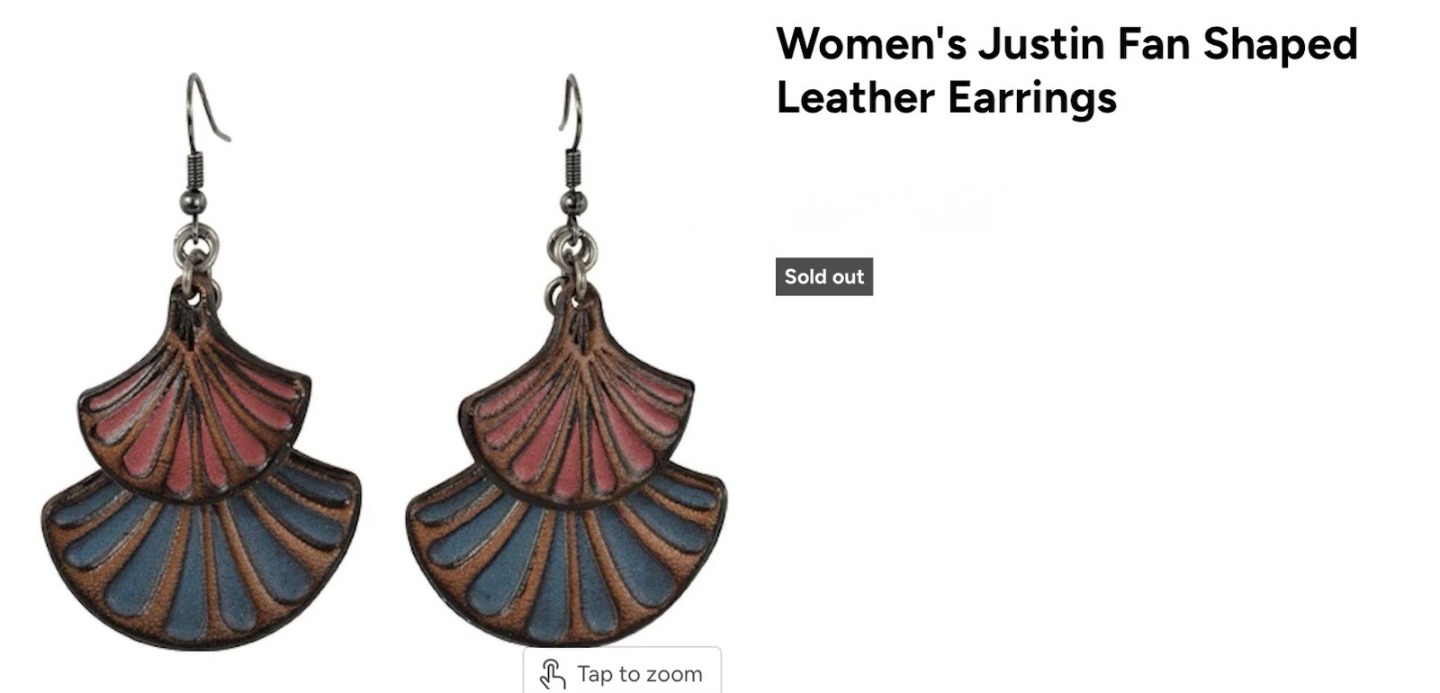 Justin Fan Shaped Leather Dangle Earrings Brown Blue Red Hook Closure