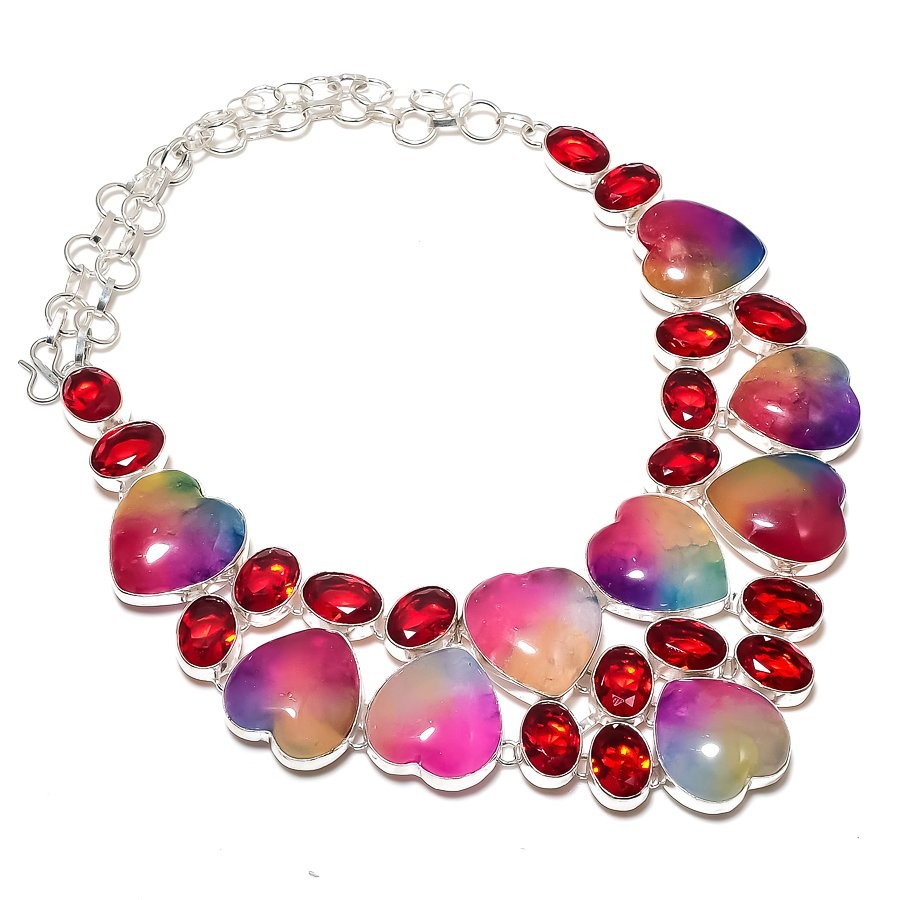 Multi Solar Quartz Garnet Gemstone Necklace Adjustable Chain Jewelry 18″ BN 6693