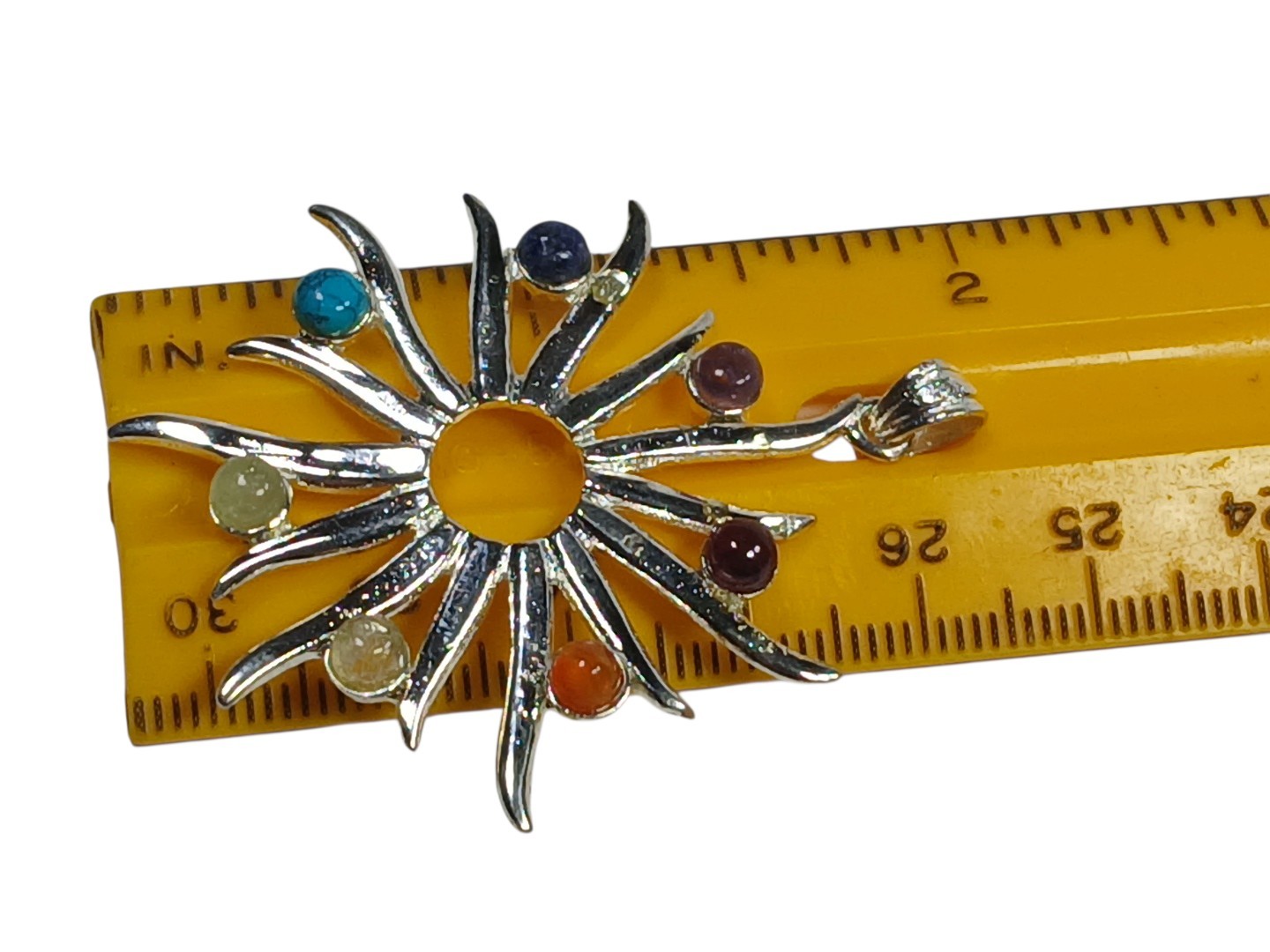 Pendant Multi Color Starburst Chakra Silver tone Turquoise Lapis and More