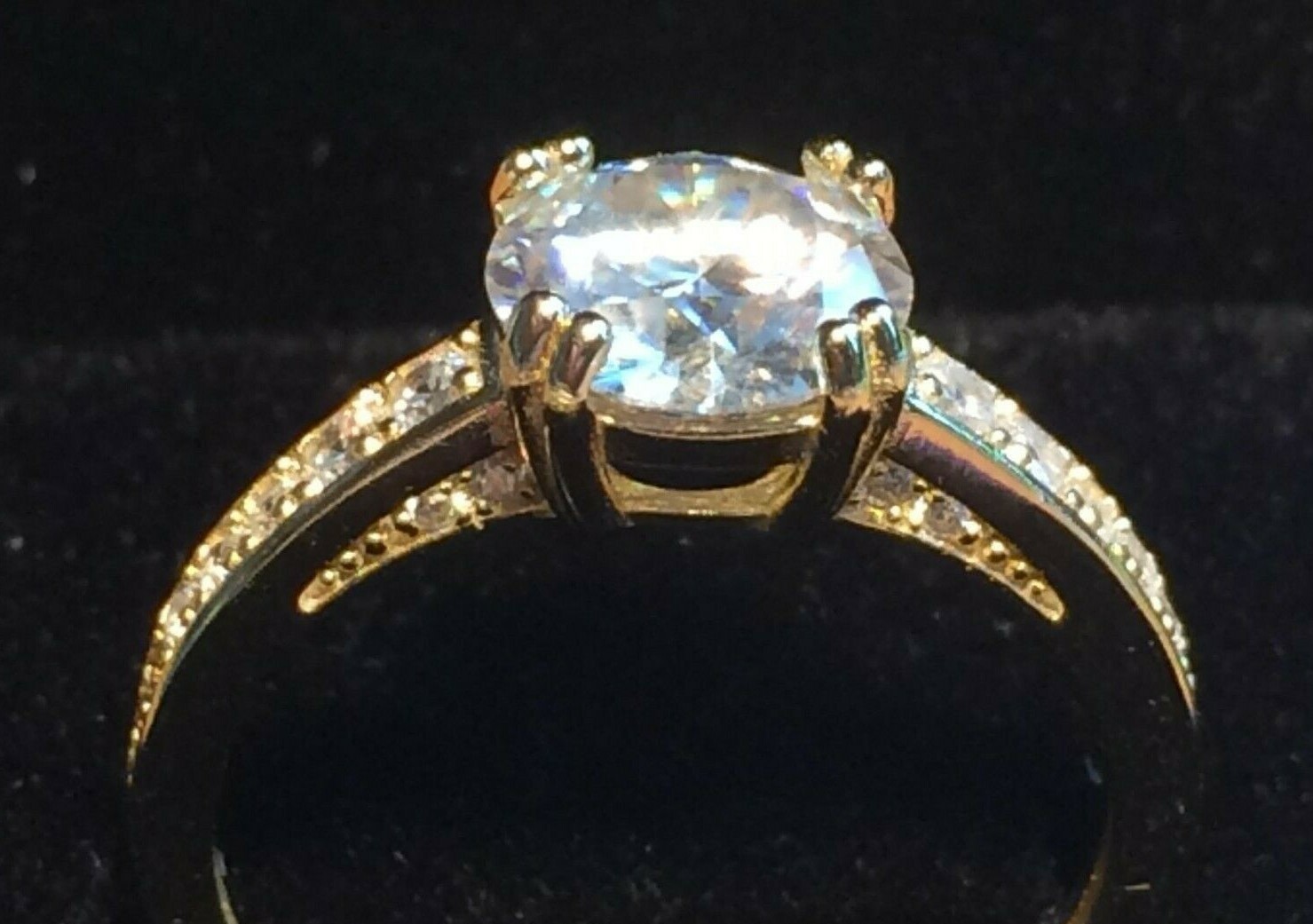 Moissanite Diamond Ring 8mm Round 2ct Stone 14k Gold Plated Sizes 6 to 10 US