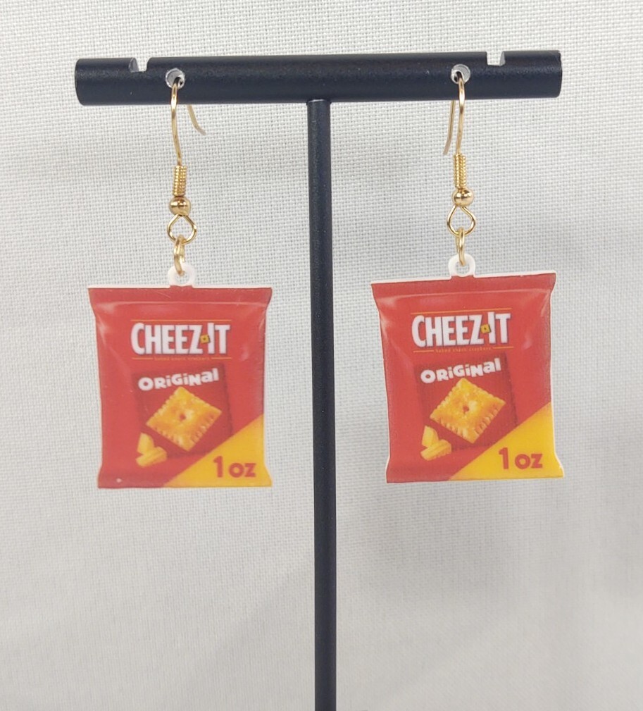 Hook Drop Dangle Pierced Earrings Cheez It Original Crackers Costume Jewelry