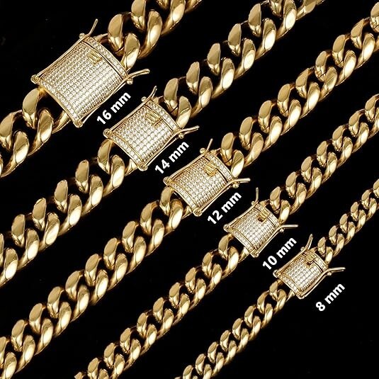 14k Gold Plated Stainless Steel Miami Cuban Link Bracelet Or Chain with CZ Clasp
