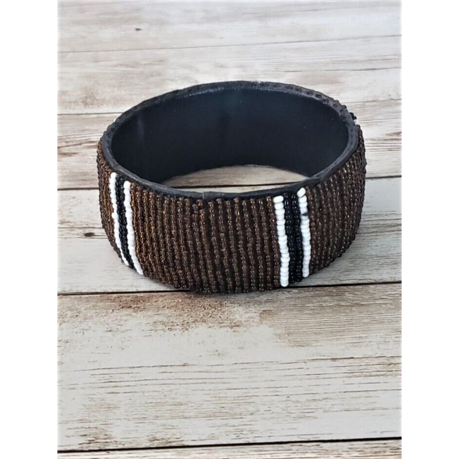 Vintage Bracelet / Bangle Chunky Beaded Bracelet Brown, Black, White