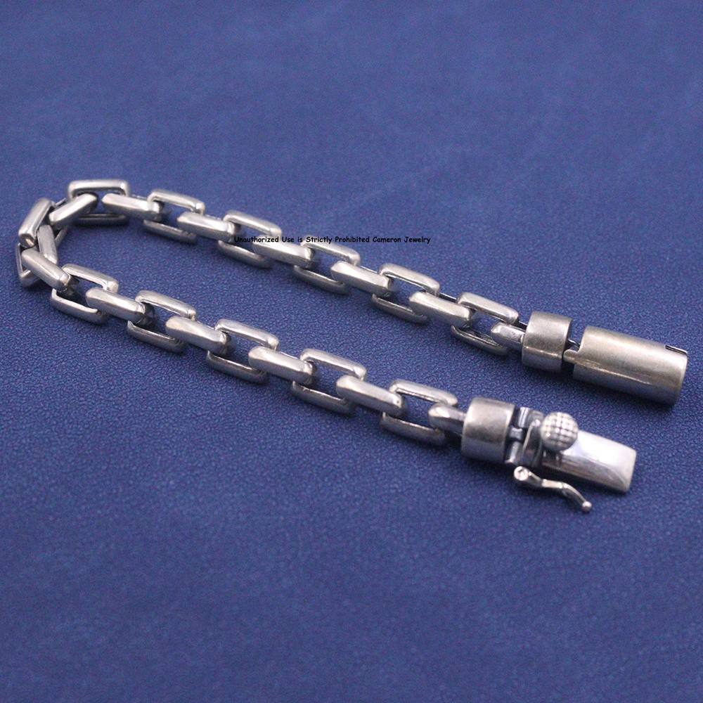 Solid S925 Sterling Silver Bracelet 8mm Square O Link Chain 36-37g 8.26inch