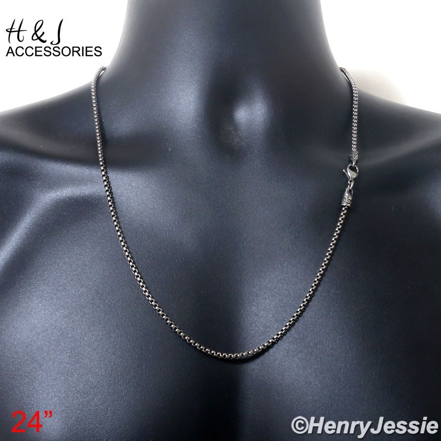 16″-36″BIKER MEN Stainless Steel 3mm Gunmetal Gray Smooth Box Link Necklace*N174