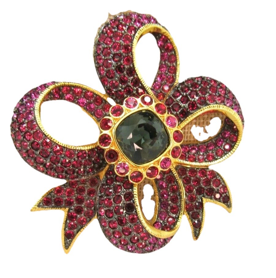JOAN RIVERS EXTRAVAGANT FUCHSIA SWARVOSKI CRYSTAL BOW BROOCH PIN NIB RARE 3″
