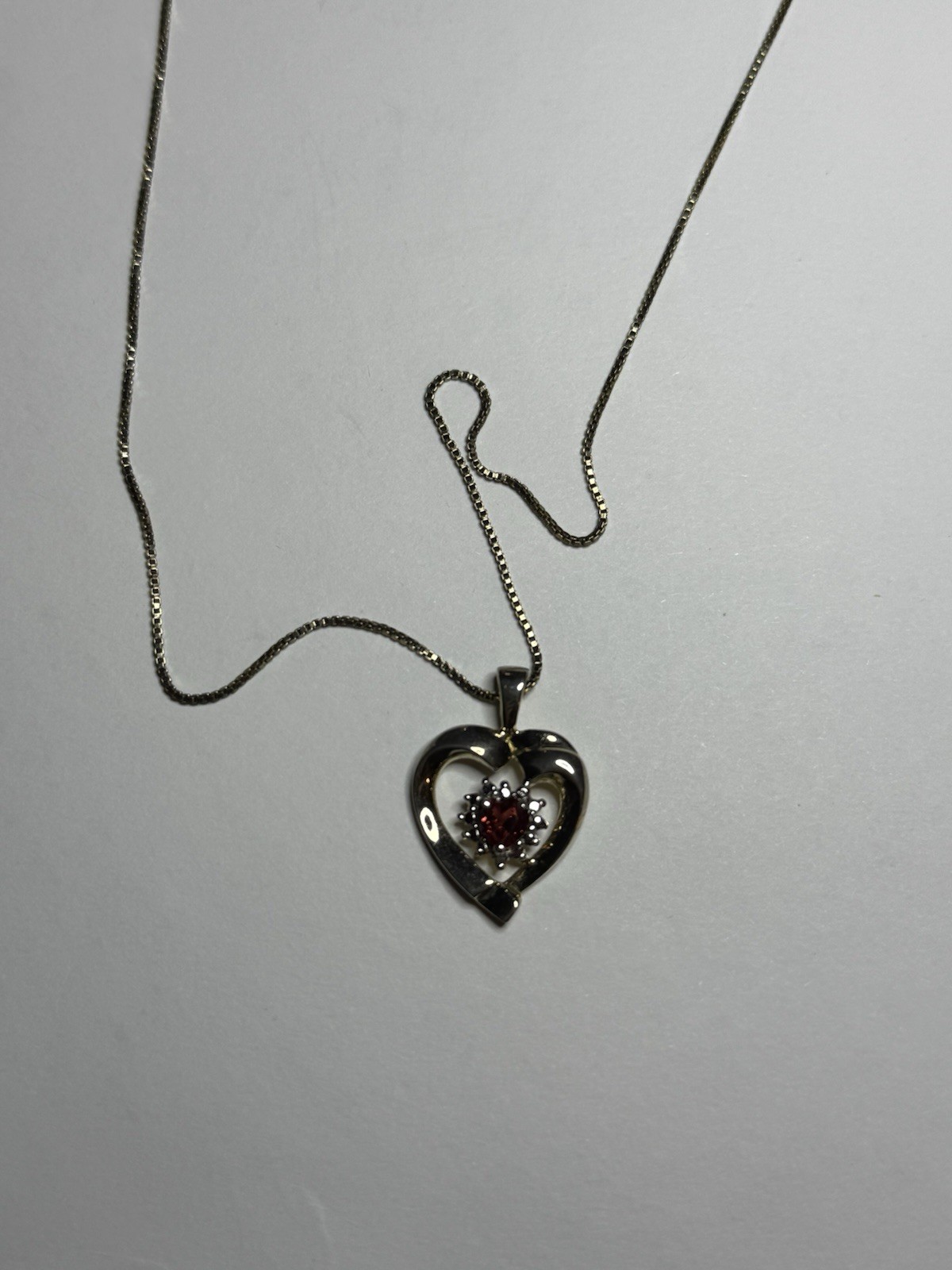 Vintage FAS 925 Italy Heart Pendant Necklace Red Stone Read Description
