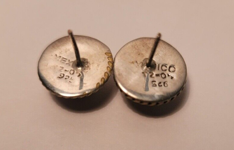 Stamped 925 Sterling Silver Vintage Button Earrings Signed Handmade Taxco Mexico