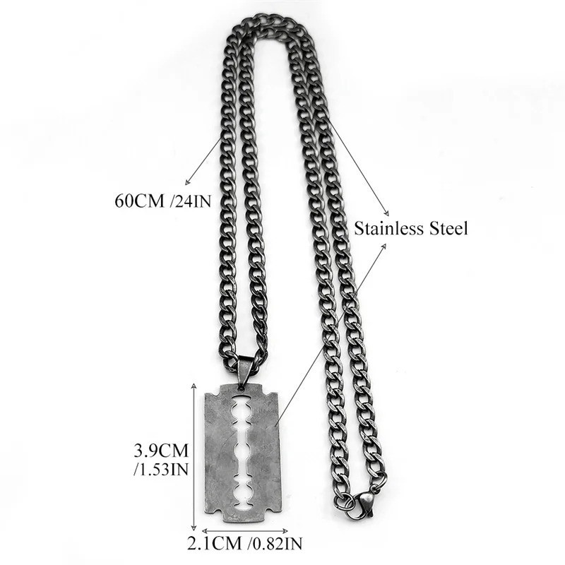 Blade Razor Necklace Pendant Stainless Steel Chain Men’s Box Men Silver 20 Cuban