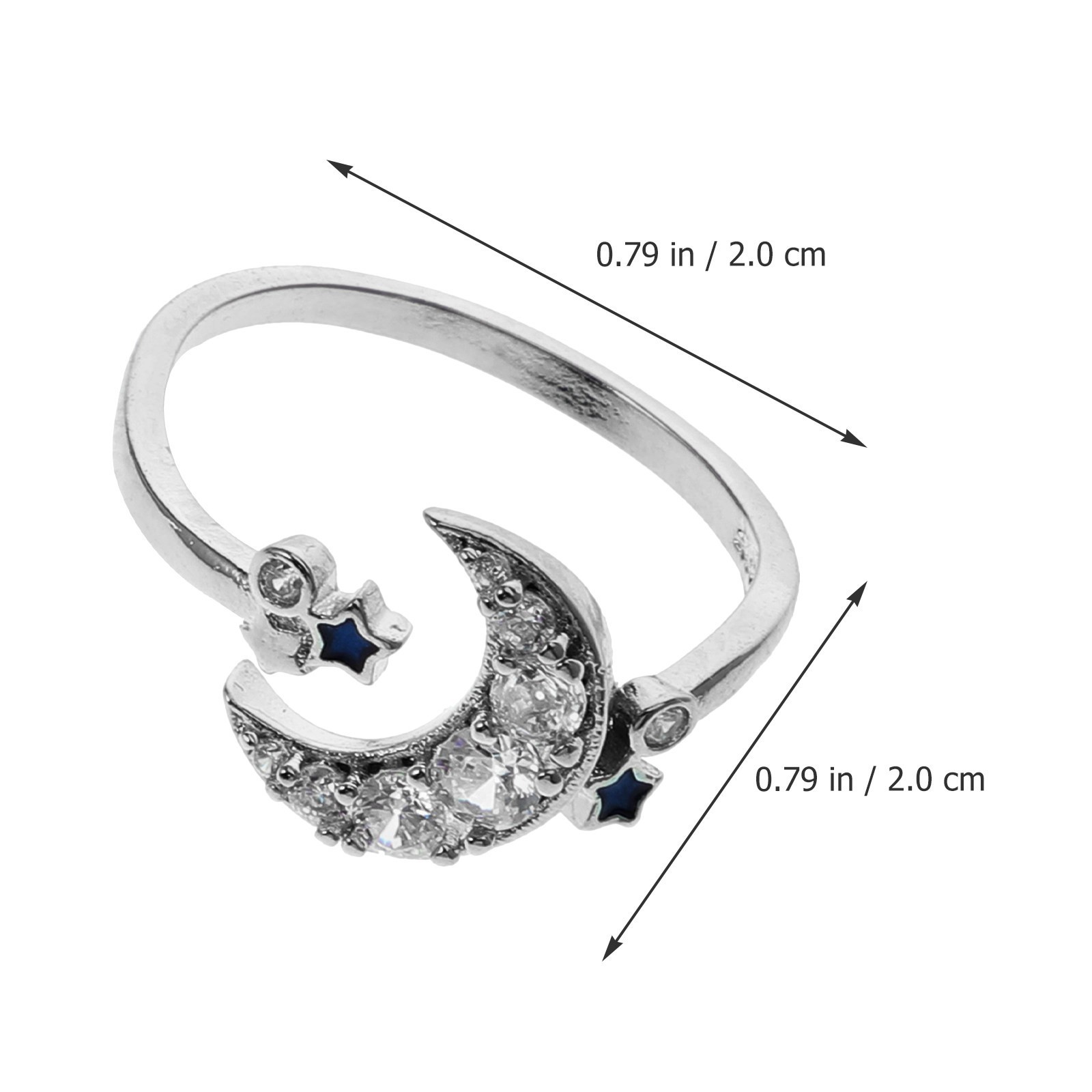 925 Sterling Silver Butterfly Bow Moon Star Zircon Adjustable Open Ring Women