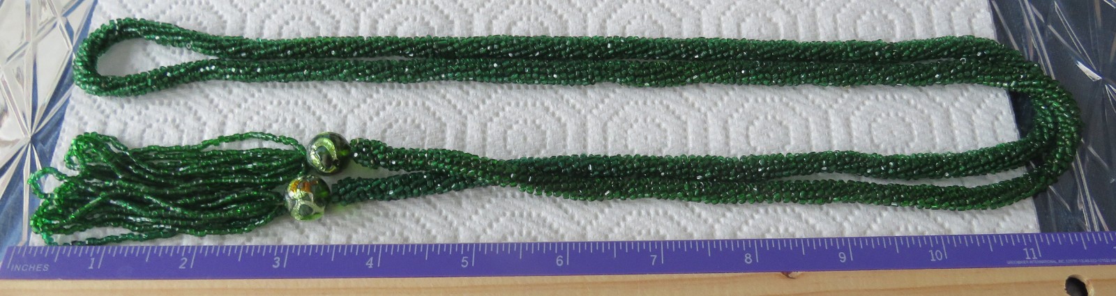 Lot 2 Antique Braun Crystal Opera Beads, Green & Gold Tns, With Braun Case