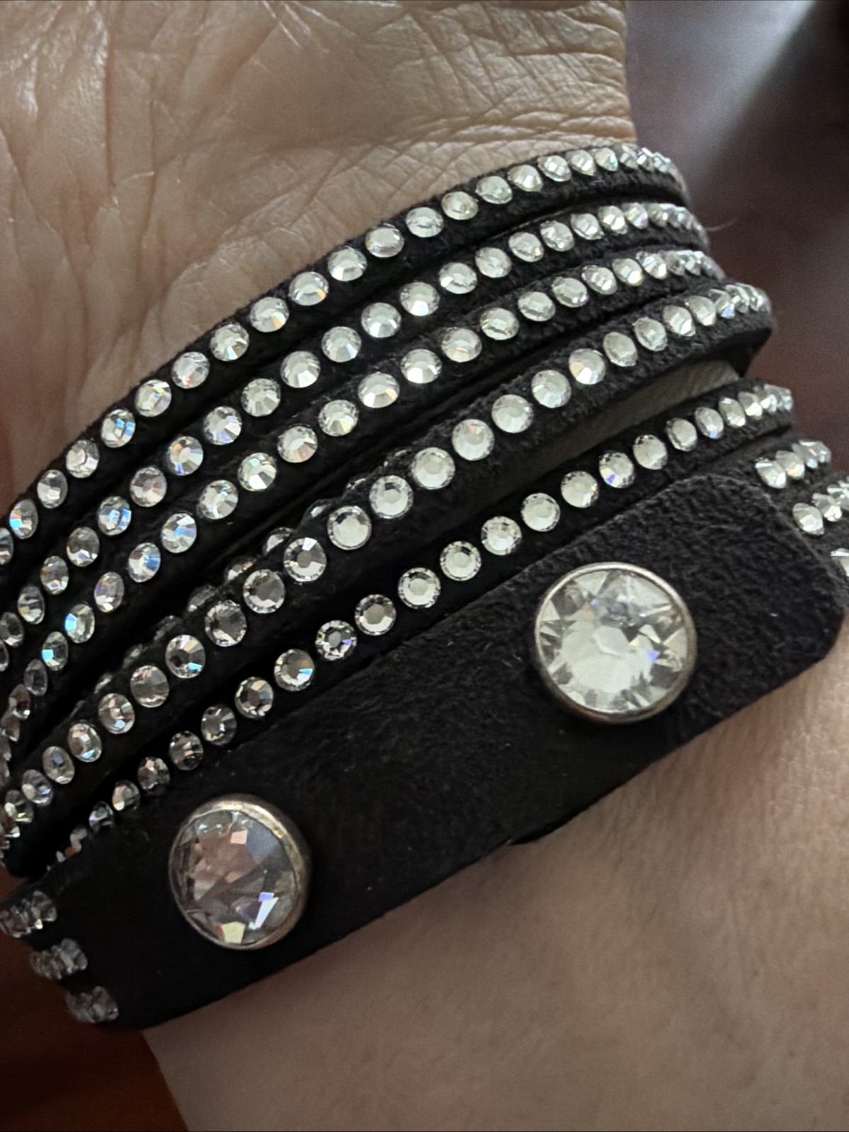 Touchstone Wrap Star 3 Strand Black Alcantara Clear Swarovski Crystals Bracelet