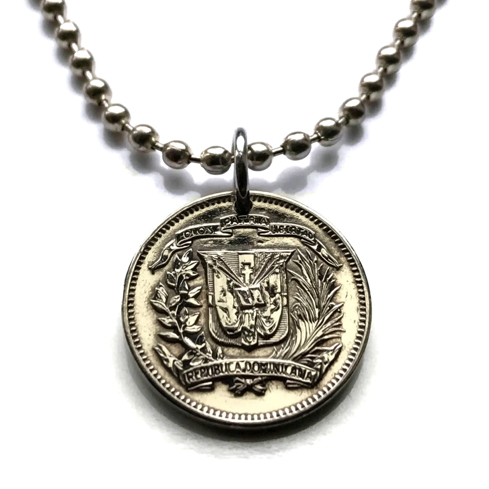 1975 Dominican Republic 10 Centavos coin pendant Santo Domingo Quisqueya n000931