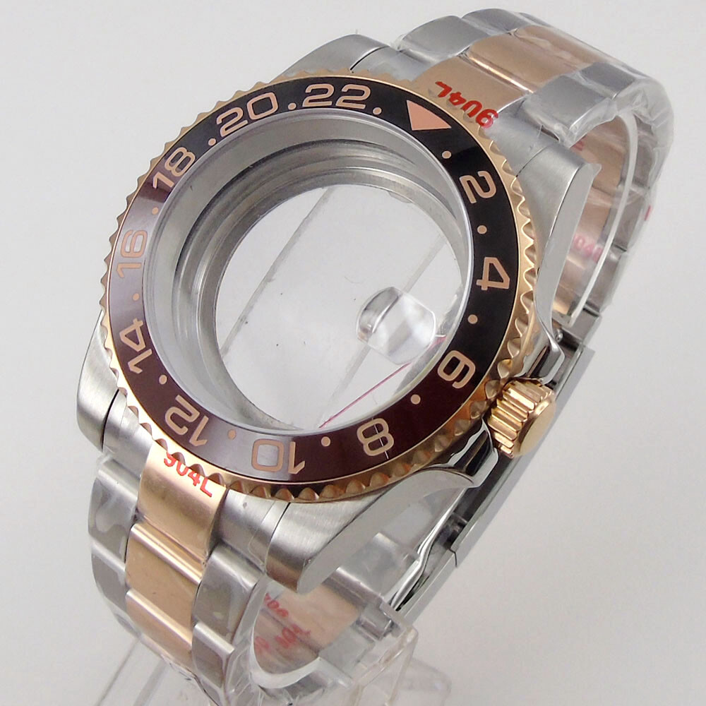 40mm Two Tone Rose Gold 20ATM Diver Watch Case fit NH35 NH34 NH36 ETA2824 PT5000