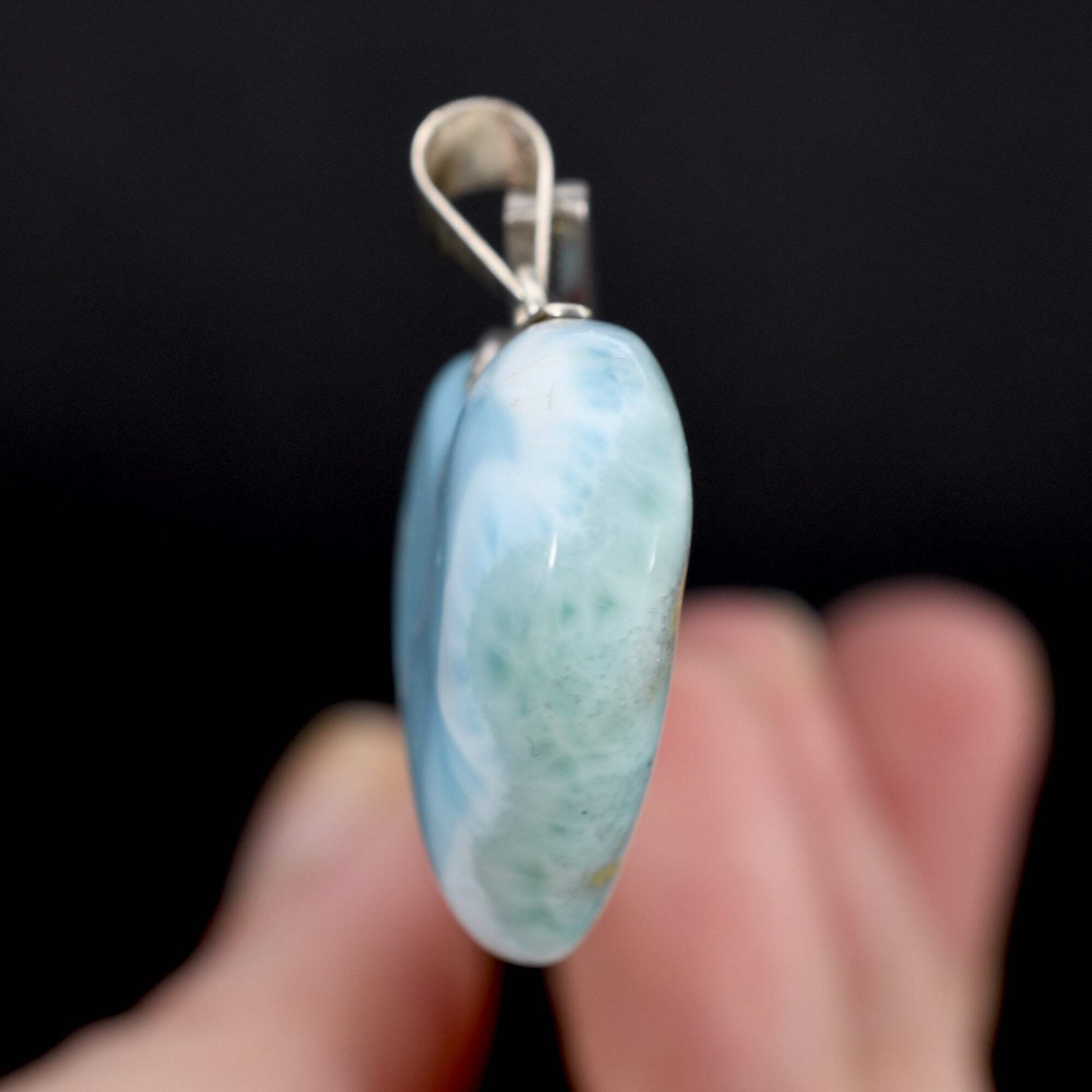 52ct 1.4in Genuine Larimar Heart Pendant for Necklace, Sterling Silver, Dominica