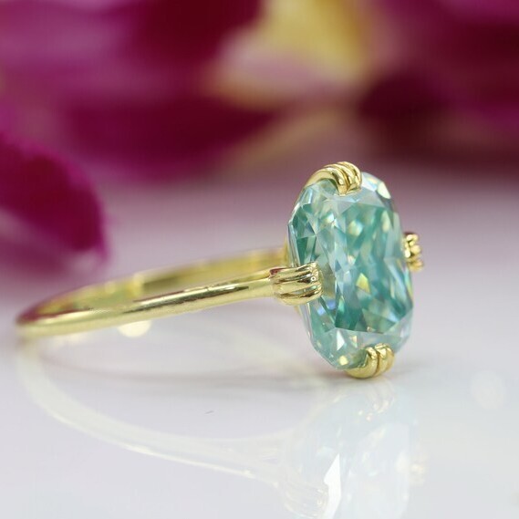 RARE 3Ct Cushion Cut Blue Treated Moissanite Solitaire Wedding Ring 14K Gold FN