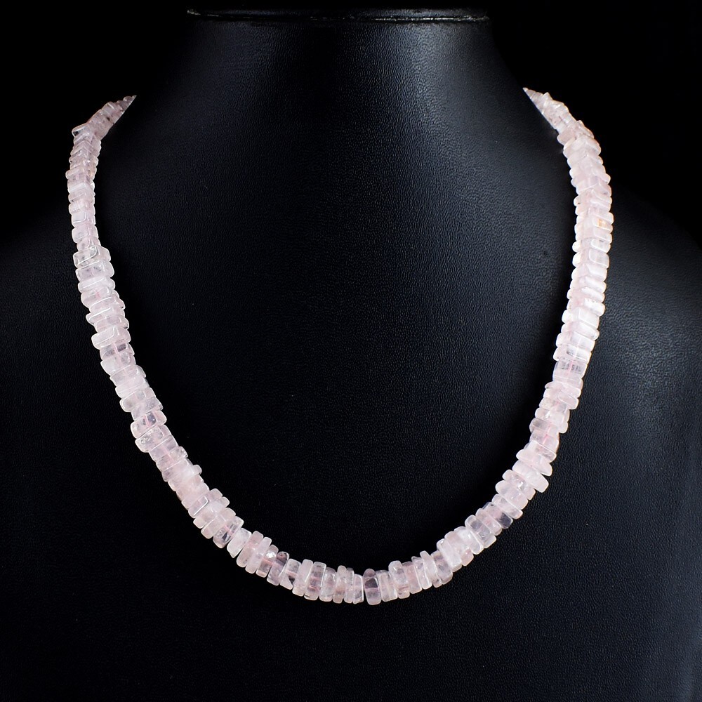 Awesome 218.00 Cts Rose Quartz Square Shape Beaded Elegant Necklace VK 07 E673