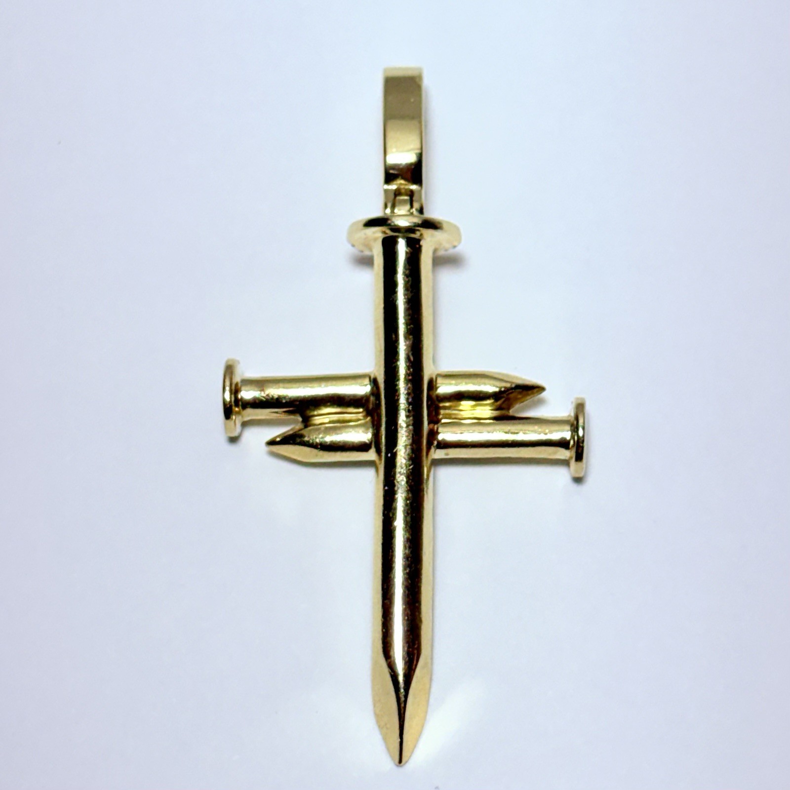 10K Yellow Gold 0.27ctw Pavé Diamond 52mm Nail Cross Pendant 8.4g