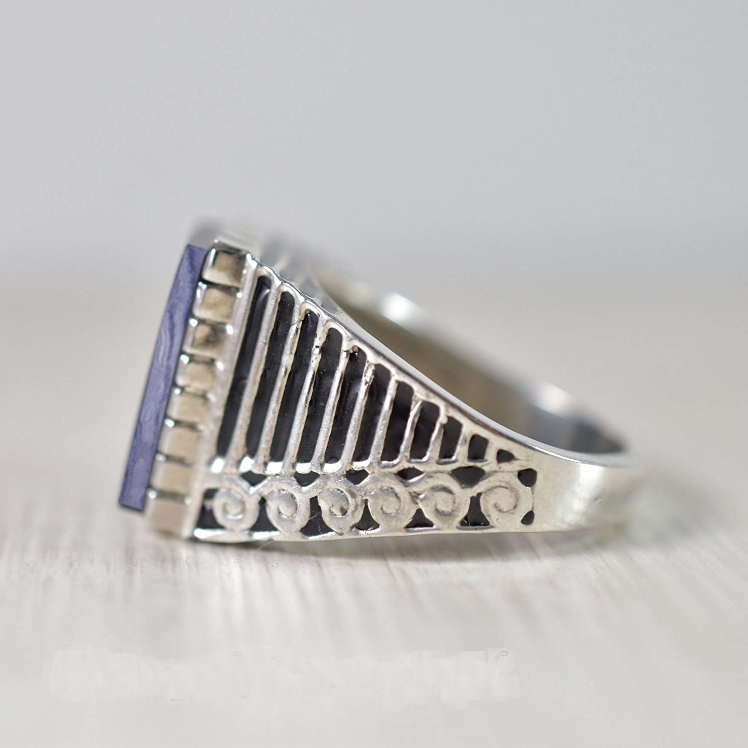 Solid 925 Sterling Silver Natural Blue Lace Agate Gemstone Men’s Unisex Ring