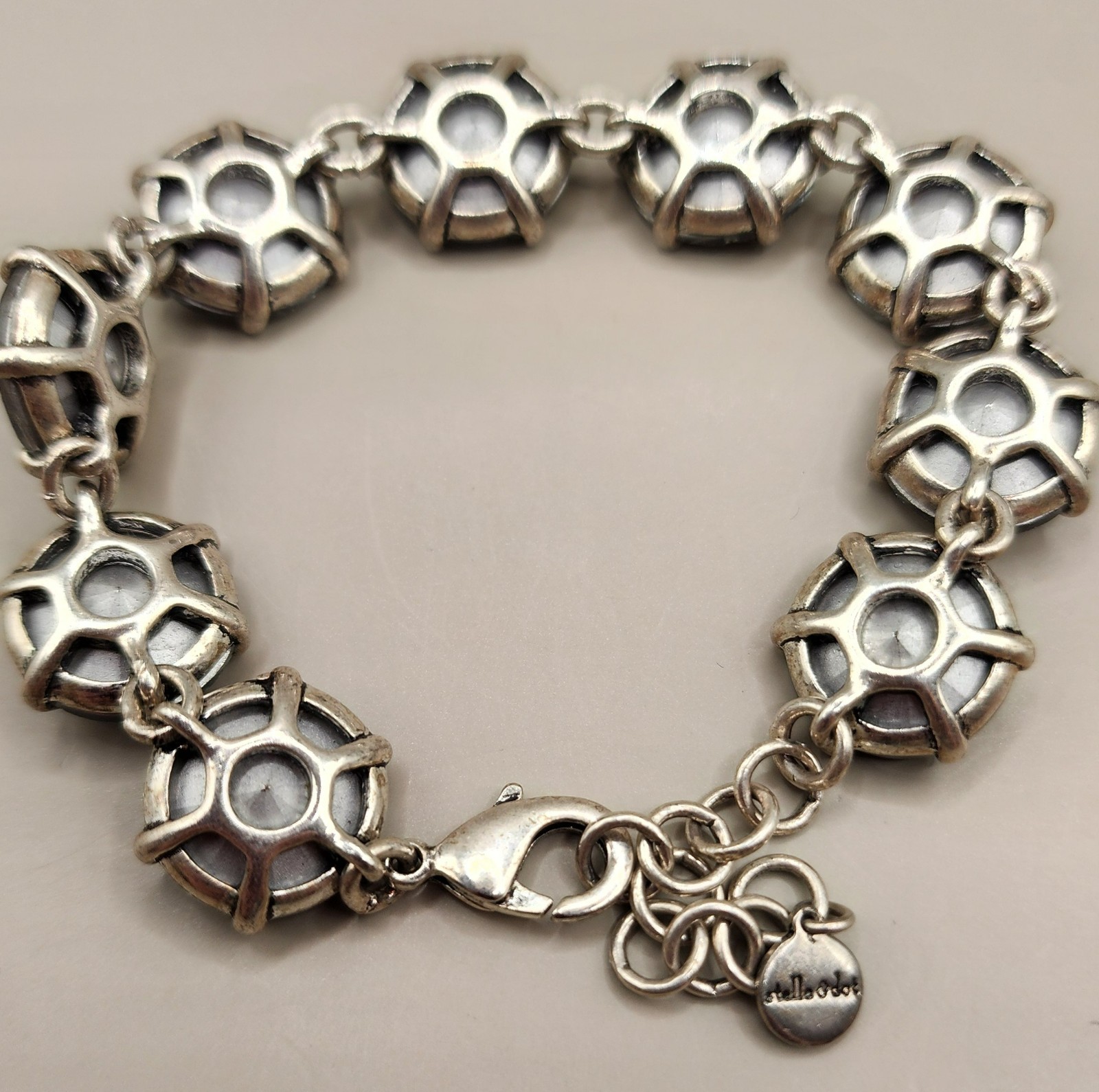 Stella & Dot Amelie Crystal Link Bracelet Smoky Gray Charcoal Silver Rhinestone