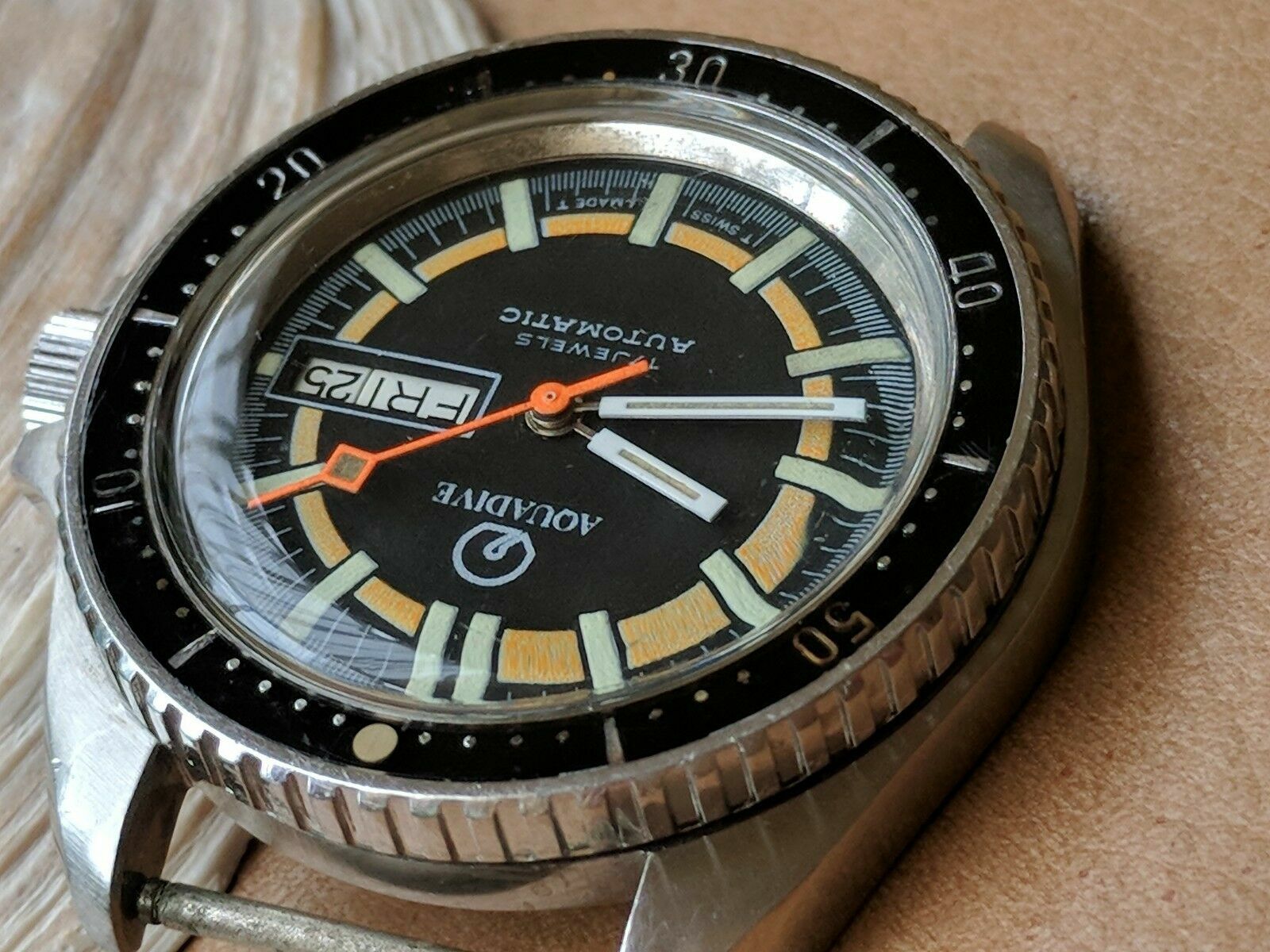 Vintage 1970’s Aquadive Day-Date Diver w/Patina,All SS Monnin Case,ETA 2879 Mvmt