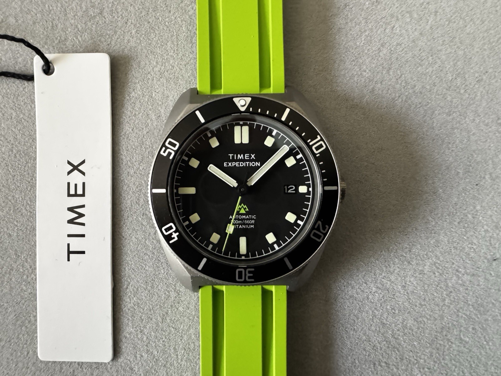 Timex Expedition Pioneer Titanium Automatic Watch w/ Lime Green Strap, New