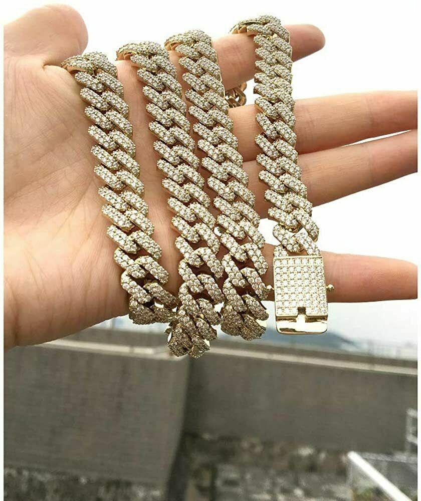 Men’s Heavy Iced CZ Out Miami Cuban Link Chain With Gold Plated Stainless Steel