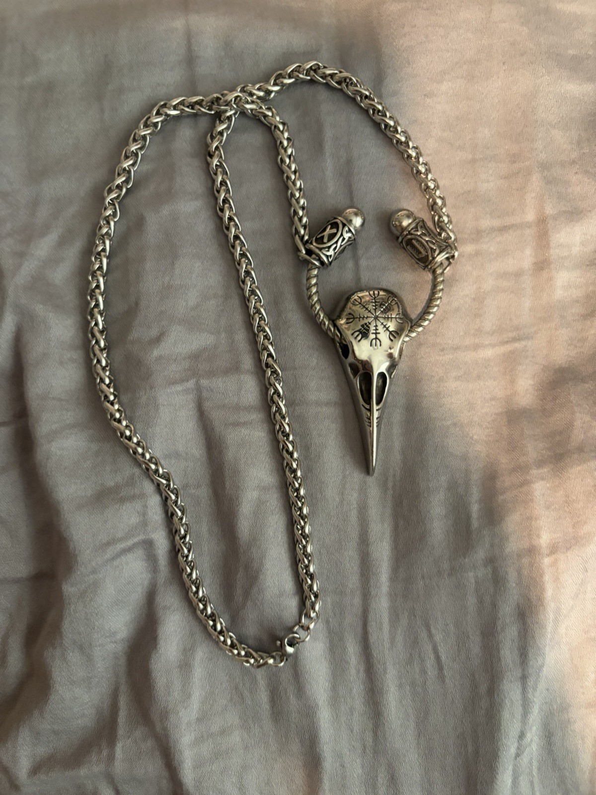Stainless Steel Gothic Raven/ Crow Skull Pendant Necklace With Detail Engravings