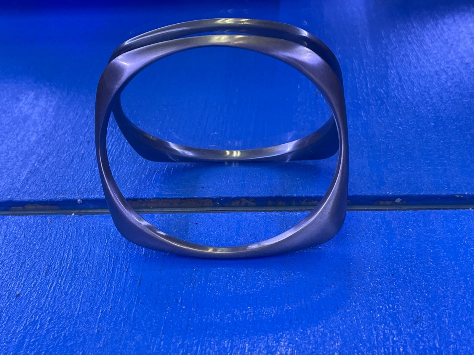 18k White Gold SQUARE BANGLE BRACELET Brushed Rhodium STAINLESS STEEL NEW SOLID