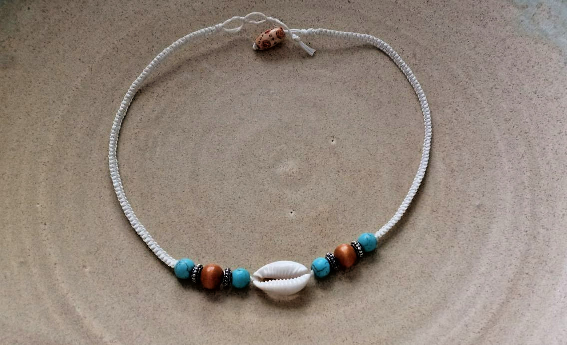 Surfer Macrame Bead &Cowrie Shell Necklace