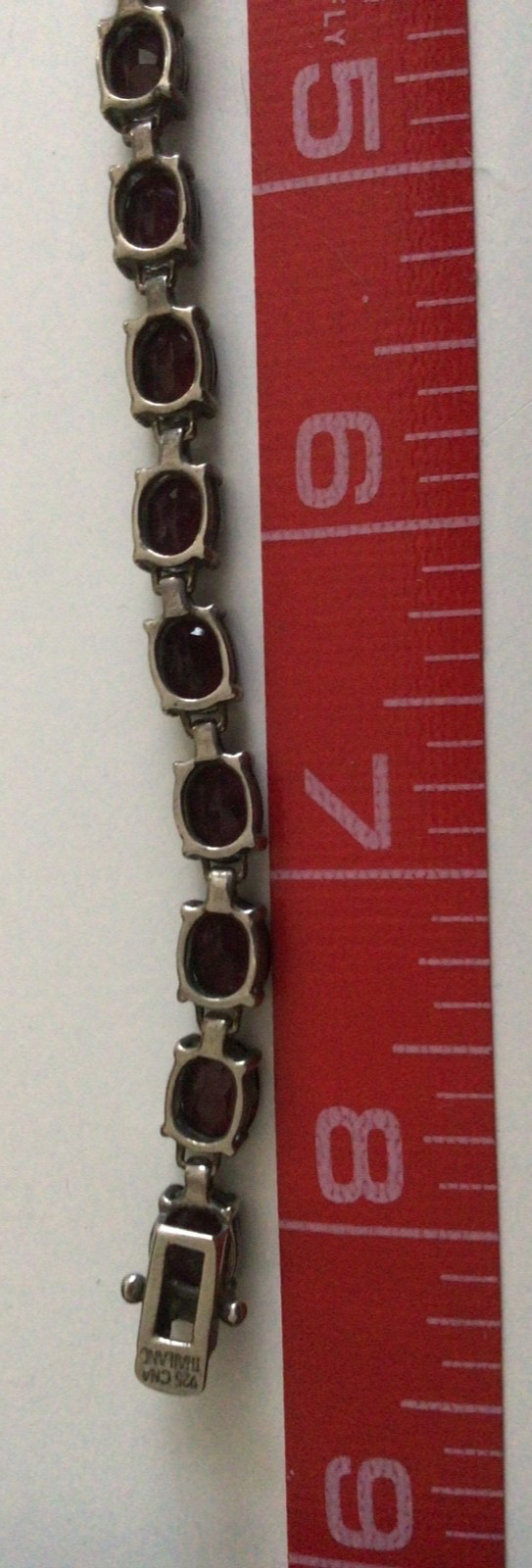 STERLING SILVER & GARNET 8” BRACELET – MARKED 925 CNA THAILAND