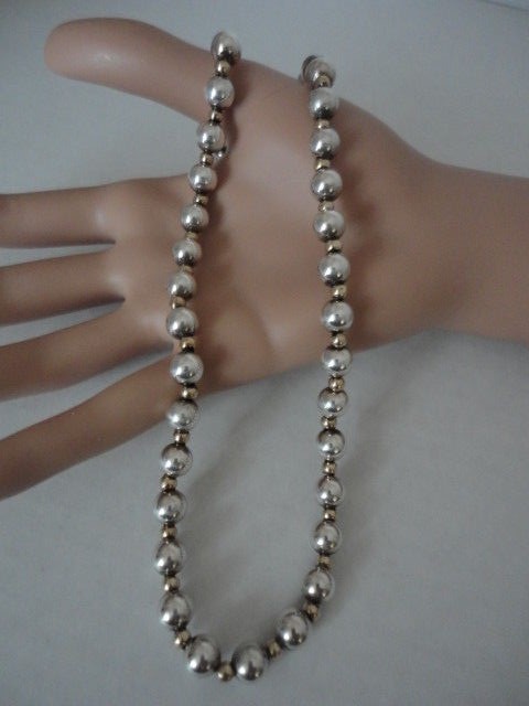 Vintage MS Co. 14k Gold & 925 Sterling Bead Necklace 20 grams