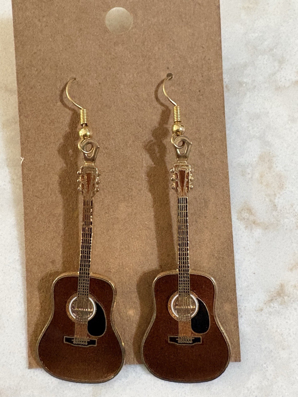 Future Primitive Cloisonne Martin Acoustic Brown Guitar Earrings Wire Dangle USA