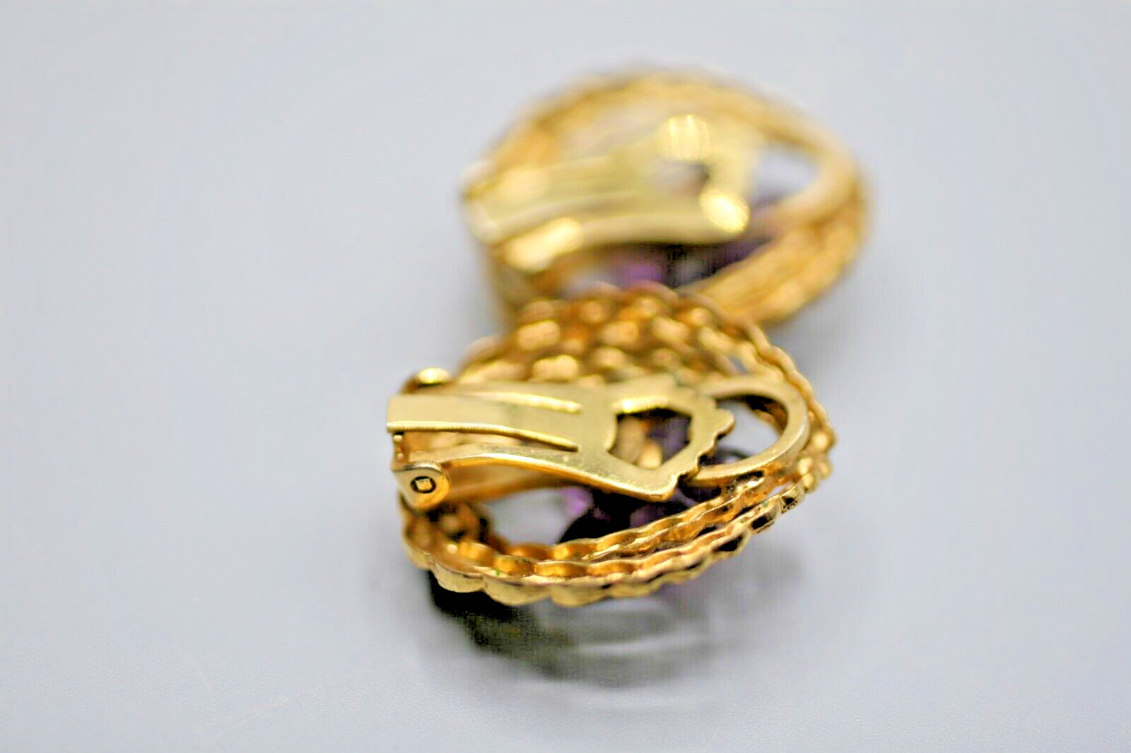 Gold Tone Flower Clip On Earrings Pansy Large Statement Made in Germany 40s R16