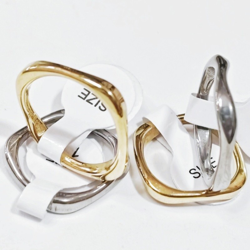 36Pcs Inner Round Outer Square Stainless Rings Stackable Unisex Two Tone Jewelry