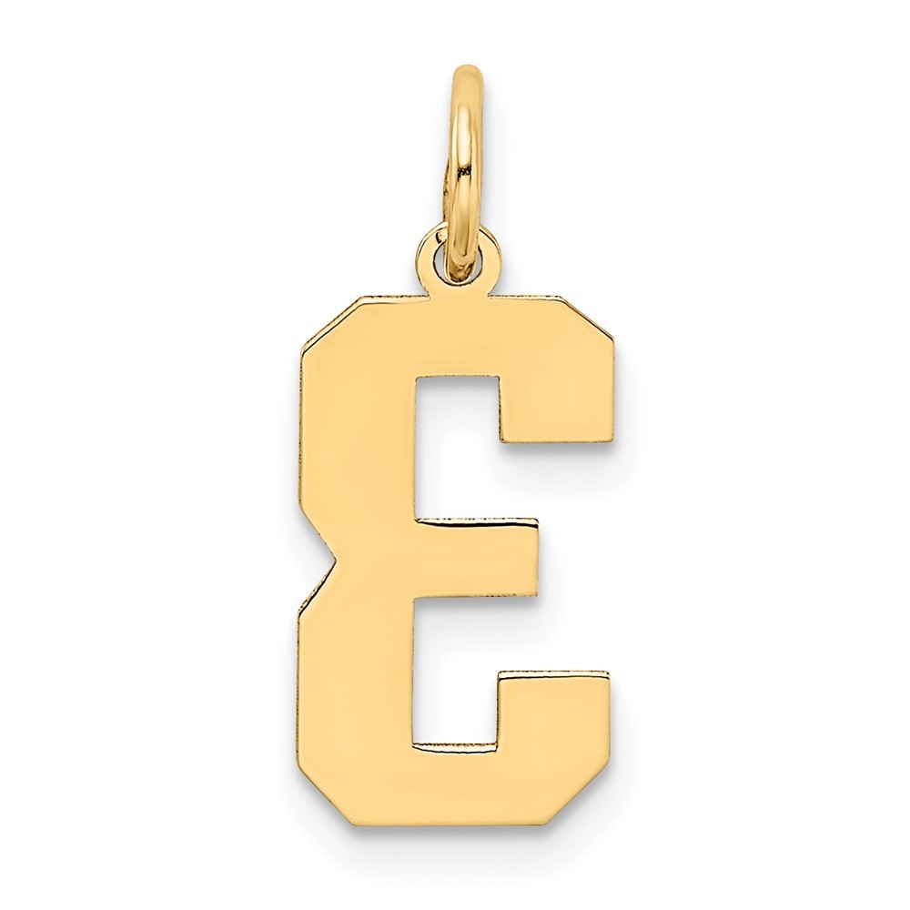10k Yellow Gold Medium Satin Number 3 Charm Pendant 0.27g