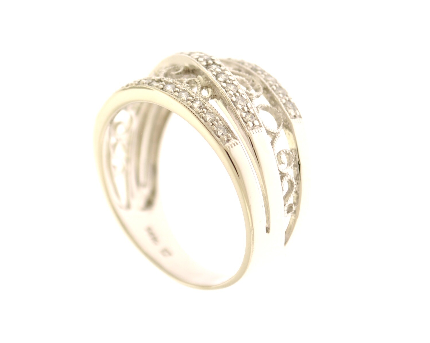 14K White Gold 11.50mm Wide .25 Carat Round Diamond Filigree Band