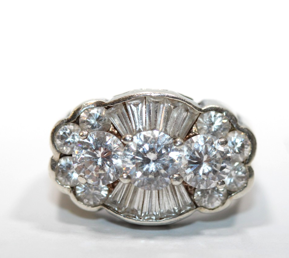 Beautiful 925 Sterling Silver CZ Cocktail Ring Size 7 Signed C.L.