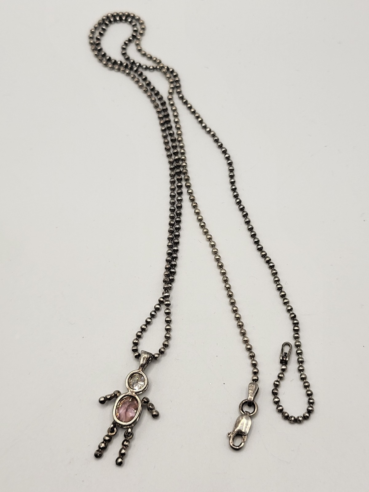 Vintage Sterling Silver Birthstone Baby Pink Girl Pendant Necklace Made in Italy