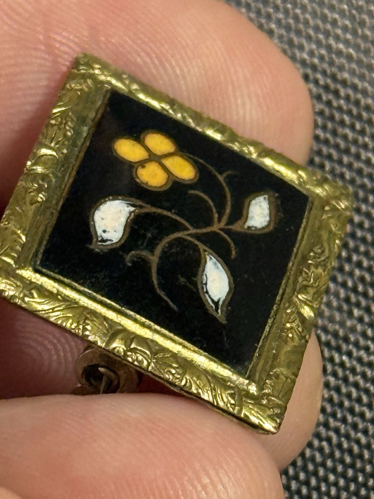 Antique Victorian Costume Jewelry Gold Filled Pietra Dura Brooch Pin