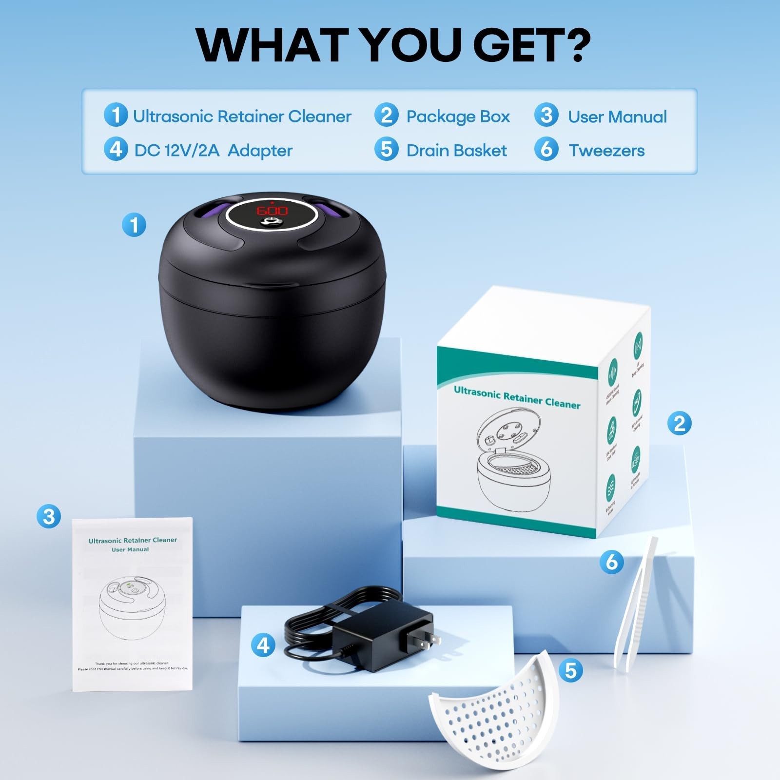 Ultrasonic Cleaner 45kHz for Dentures, Braces, Aligners, Jewelry – 200ML Capacit